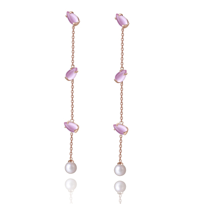 耳线飘逸花瓣芙蓉石天然粉晶