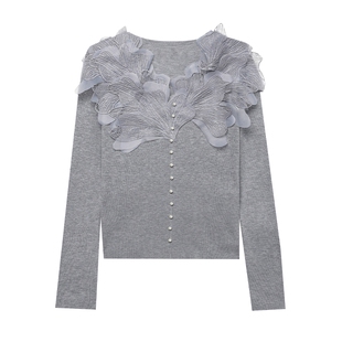 白鹿语含天丝面料新颖拼接上衣25秋冬新款可外穿百搭长袖女针织衫