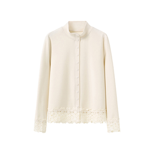 李子木简约立领加绒卫衣女2026新款休闲减龄蕾丝拼接磨毛打底上衣
