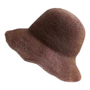 日系红色手工细钩针草帽夏季海边防晒帽大檐帽子女款渔夫帽遮阳帽