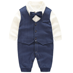 宝宝一周岁礼服男百天日小少爷衣服满月服绅士婴儿连体衣秋冬季装