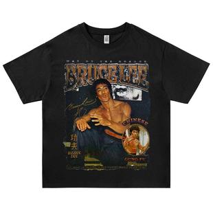 Bruce Lee李小龙功夫短袖T恤复古街头潮牌宽松oversize宽松半袖