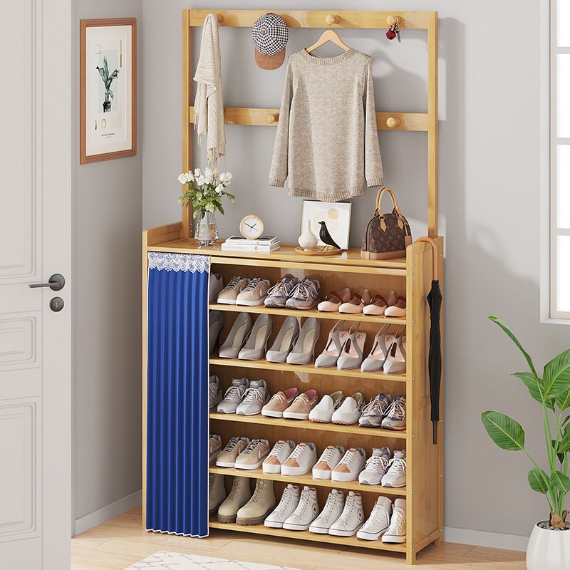 门厅衣帽架楠竹鞋架衣架一体经济型架子家用门口置物架入户鞋组合