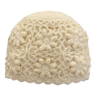 手工花朵包头帽子女时尚套头帽百搭堆堆帽冬季防寒保暖针织毛线帽