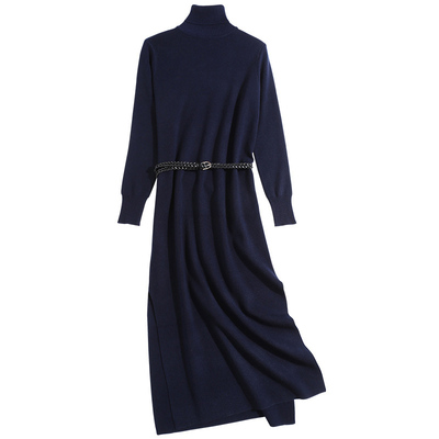 内搭打底过膝洋气风高领连衣裙