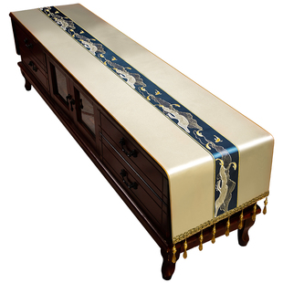 中式刺绣电视柜桌垫餐边柜桌布防水布艺长条玄关茶台垫布盖巾定制