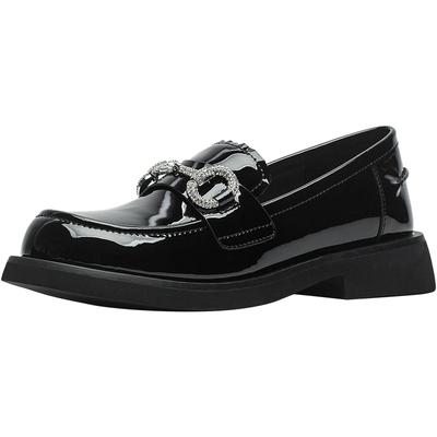 CDF女鞋轻奢秋季新款百搭真皮英伦风厚底乐福鞋深口圆头通勤鞋女