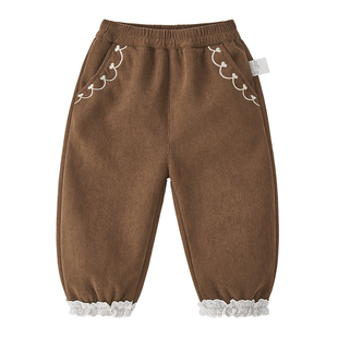 [抗菌]女童裤子秋冬儿童灯芯绒中小童加厚2026新款宝宝加绒休闲裤