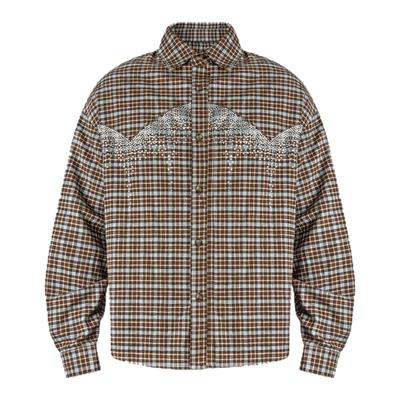 ANTIDOTE美式复古重工烫钻格子衬衫秋季新款上衣翻领长袖格纹外套