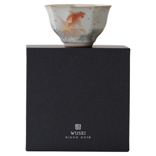 闻说|景德镇市纯手绘天青汝窑描金品茗杯主人杯《鱼戏》晓华制