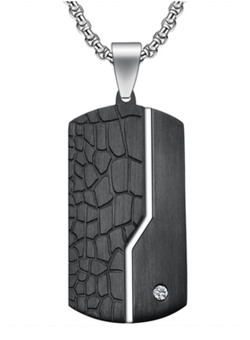 男时尚间光沙黑色吊坠嘻哈街头个性复古镶钻裂纹方牌钛钢项链饰品