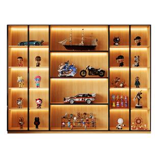 高档原木风手办展示柜客厅玻璃门防尘雕像加高玩具车模上翻陈列柜
