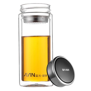 富光玻璃杯双层便携水杯大容量耐热家用泡茶杯子过滤定制印字logo