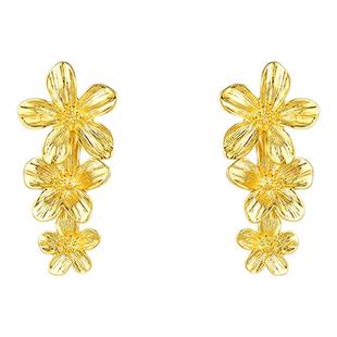 金色花朵流苏螺旋耳夹无耳洞女长款新娘耳环订婚结婚耳饰独特夸张