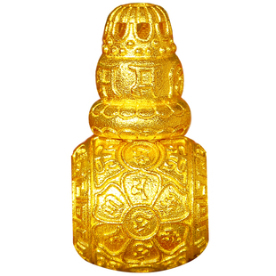 足金999古法加厚六字真言莲花手串三通佛塔黄金背云文玩男女复古