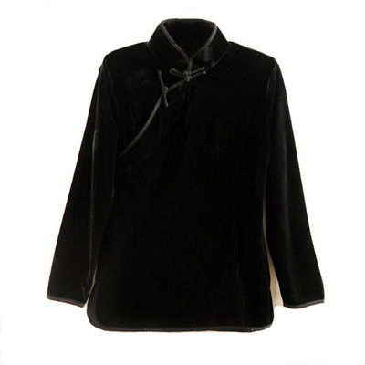 龙妙秋冬盘扣丝绒旗袍上衣全开襟