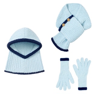 纳柚儿童帽子围巾手套三件套秋冬男女童半边绒保暖毛线帽全指手套