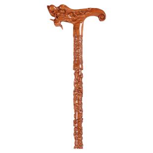 桃木龙头拐杖老人手杖防滑轻便木质拐棍实木雕刻新中式登山杖礼品