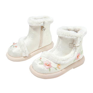 芭比童鞋女童雪地靴2025新款冬季加绒棉鞋儿童汉服靴国风古风靴子
