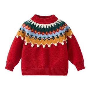 女童毛衣红色针织打底衫2025新款小公主毛线衣超好看儿童洋气冬装
