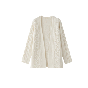 TEASEL「冬日煮雪」26支100%山羊绒绞花V领针织开衫马甲两件套