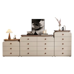 八斗柜卧室实木床尾储物柜中古奶油风收纳边柜整装客厅餐边柜组合