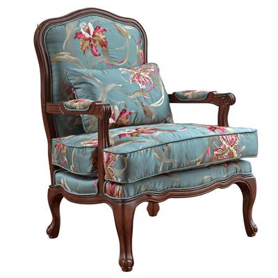 美式单人雕花椅子搁脚凳