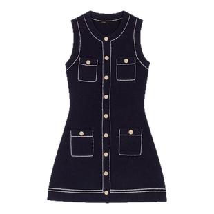 季末6折Maje2025秋冬新款女装法式简约圆领短款无袖针织连衣裙