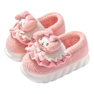 美乐蒂儿童棉拖鞋冬季女童亲子宝宝拖鞋女款包跟毛毛拖鞋保暖棉鞋