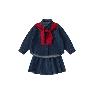 女童套装春秋牛仔裙子半身裙儿童外套牛仔裙女孩衣服大童童装秋装