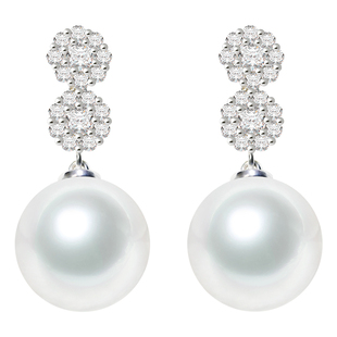 GiO珠宝 18K金澳白海水珍珠耳饰钻石群镶耳钉贵气高级感耳坠