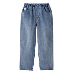 安奈儿童装2026春新款儿童宽松裤子长裤单裤男童纯棉泡芙软牛仔裤
