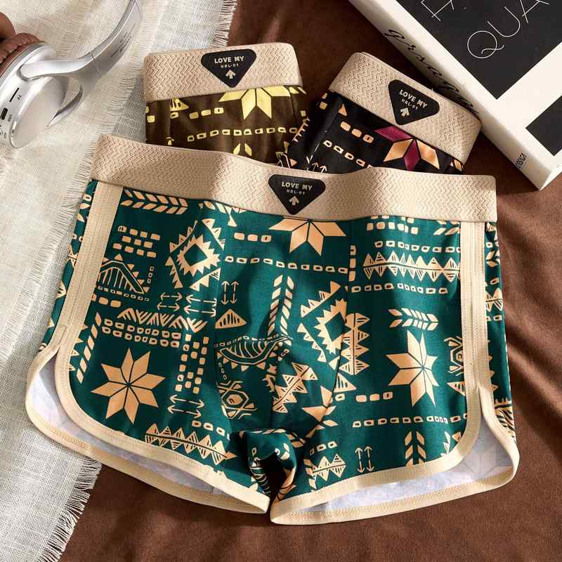 美式复古民族风男士内裤棉质阿玛雅平角裤透气舒适四角裤潮流短裤