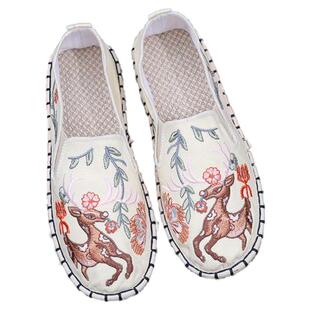 棉麻舞蹈小鹿刺绣一脚蹬千层底百搭一路生花文艺范森女汉服布鞋