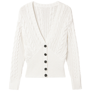 Miss Sixty25秋新款毛织外套女复古绞花大V领针织衫长袖上衣毛衣