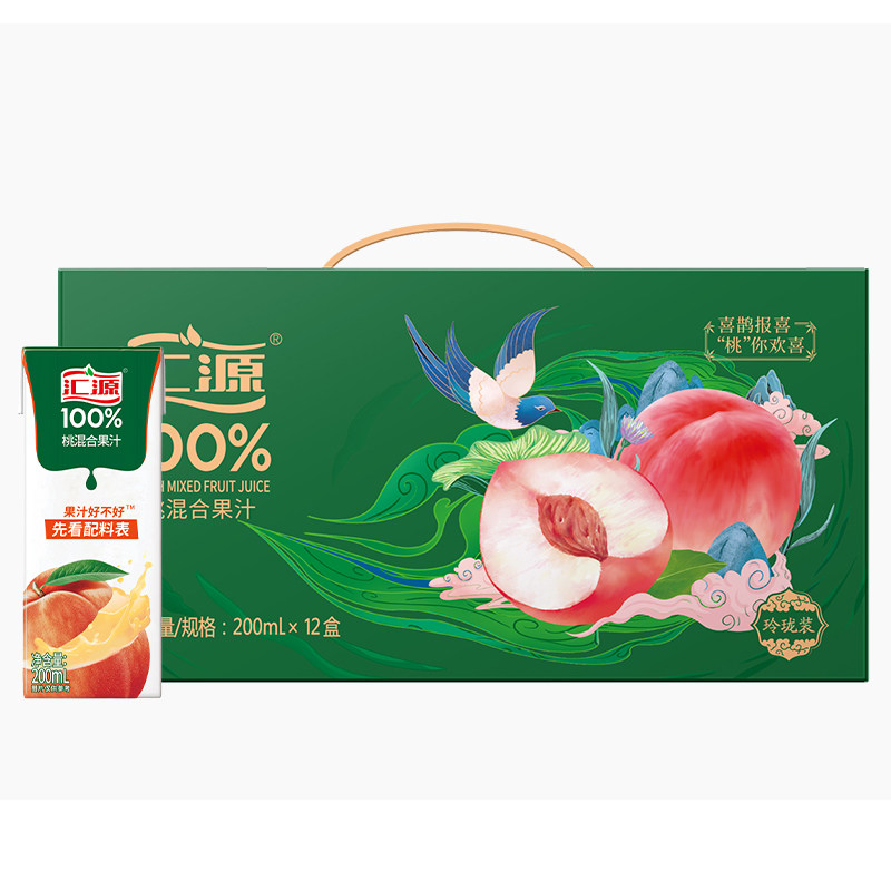 汇源100%桃混合果汁200ml*12盒特惠礼盒饮料整箱团购焕新回归