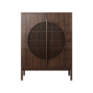 新中式餐边柜乌金木客厅靠墙明月柜储物鞋柜禅意茶叶柜实木玄关柜