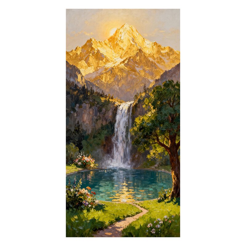 可班艺术纯手绘油画日照金山风景