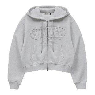 【现货】GROVE EDGE韩国小众潮牌连帽卫衣女复古字母贴布拉链外套