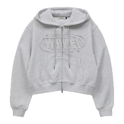 【现货】GROVE EDGE韩国小众潮牌连帽卫衣女复古字母贴布拉链外套