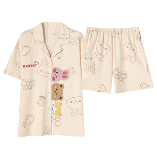 情侣睡衣夏季纯棉短袖短裤2026新款女士可爱男士可外穿开衫家居服