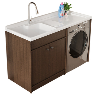 中古风蜂窝铝洗衣机阳台一体柜组合洗衣柜洗衣台盆带搓板洗脸池槽