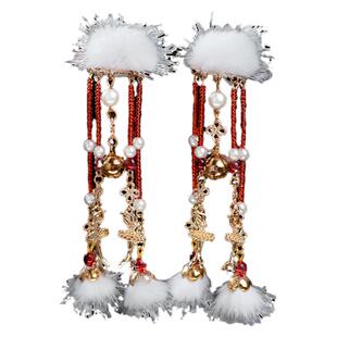 古风头饰可爱发夹毛球流苏发饰汉服冬季古装精美对夹新年毛茸茸