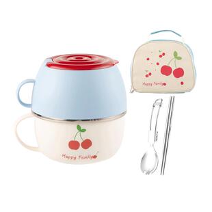 广意316L不锈钢饭盒汤碗分层不串味搭配勺筷萌趣卡通两用碗盖家用