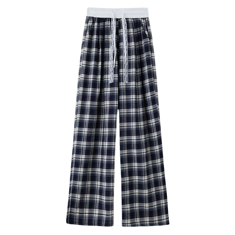 耀眼关晓彤晴也同款衣服黑白格子阔腿裤垂感松弛慵懒风宽松直筒裤