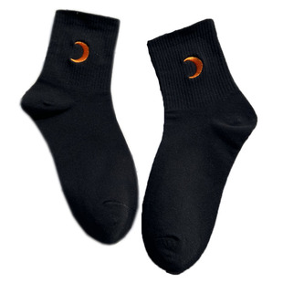 黑色袜子男女ins潮纯棉秋冬中筒韩国学院风日系百搭ulzzang星球袜