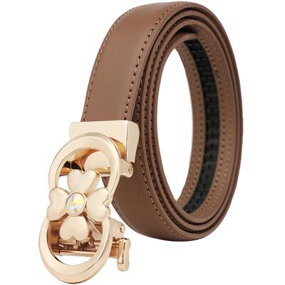 稻草人女士牛皮自动扣四叶草腰带