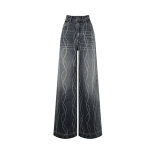 凡舒轻奢 丹宁回声2025年秋冬新款烫钻设计感直筒牛仔裤百搭显瘦