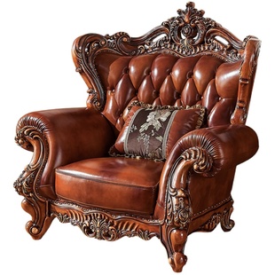 欧式真皮沙发全实木雕花住宅家具别墅客厅组合头层牛皮艺沙发包邮