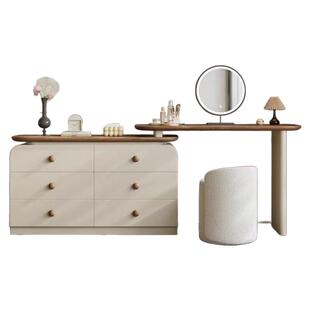 中古风实木梳妆台床尾斗柜一体化妆台现代简约卧室转角化妆桌伸缩